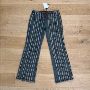 Boohoo Jeans Lace Up Distressed Seams Size US 8 Vintage Wash Blue Brown